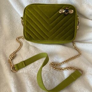 SIXTON London Velvet Green Crossbody Purse with Bee Embellishment